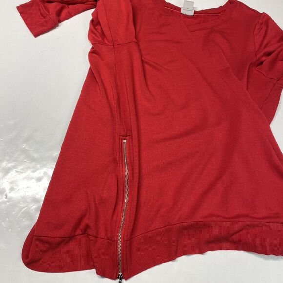 Chicos Zenergy Soft Sweatshirt Tunic Top Sz 3 (XL) Red Long Sleeve Side Zippers - Picture 9 of 10